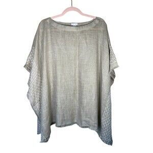 J. Jill Linen Blend  Poncho OS Women's Fringe Lagenlook Beach Coastal Grandma